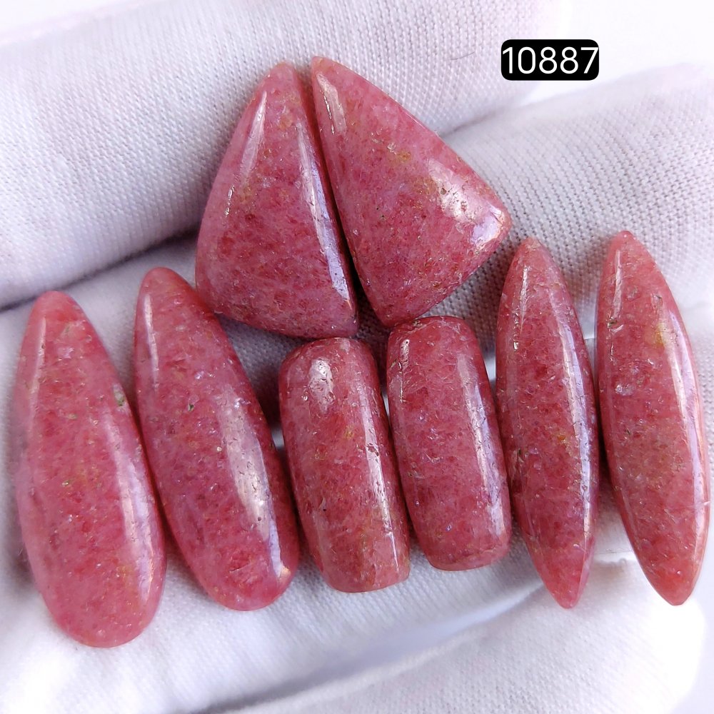 4Pair 120Cts Natural Rhodonite Cabochon Loose Gemstone Crystal Pair Lot for Earrings 30x12 20x8mm #10887