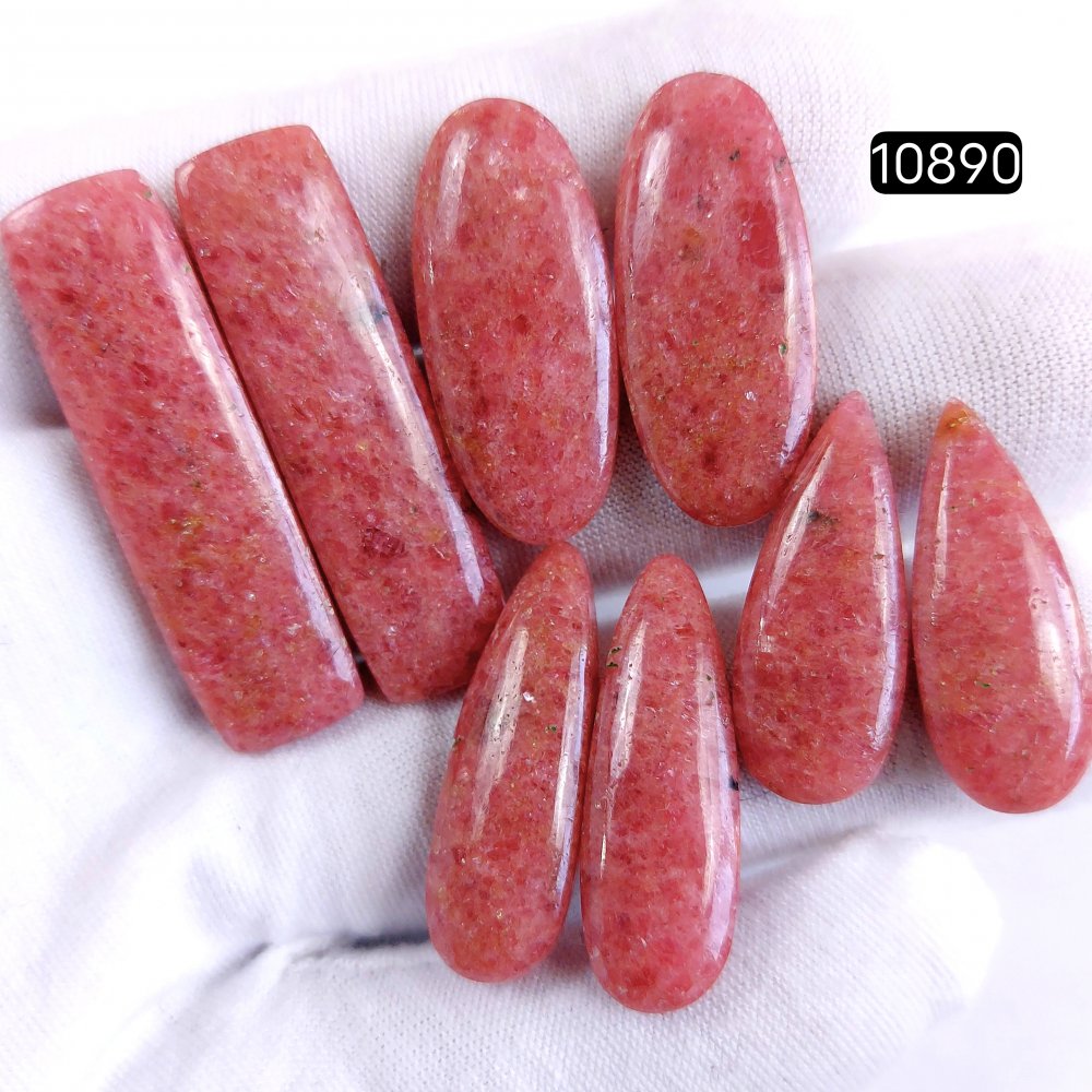 4Pair 190Cts Natural Rhodonite Cabochon Loose Gemstone Crystal Pair Lot for Earrings 40x12 27x10mm #10890