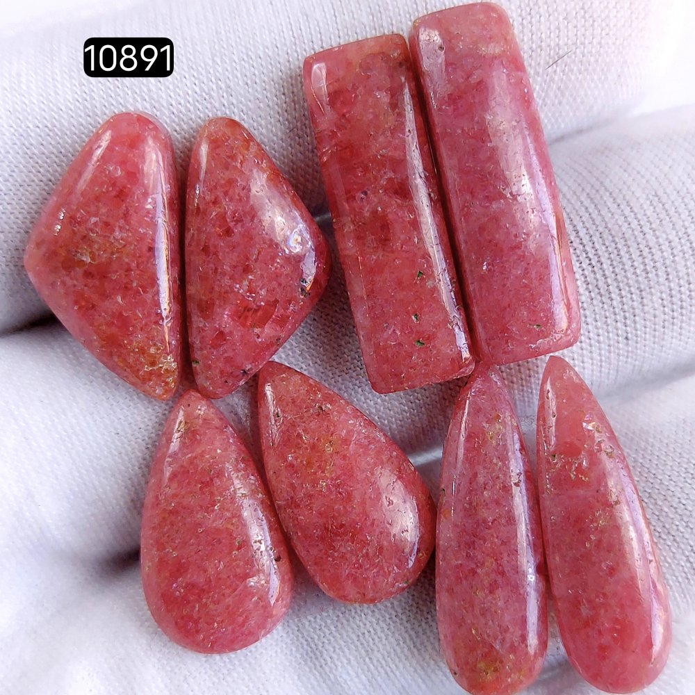 4Pair 93Cts Natural Rhodonite Cabochon Loose Gemstone Crystal Pair Lot for Earrings 25x7 20x10mm #10891