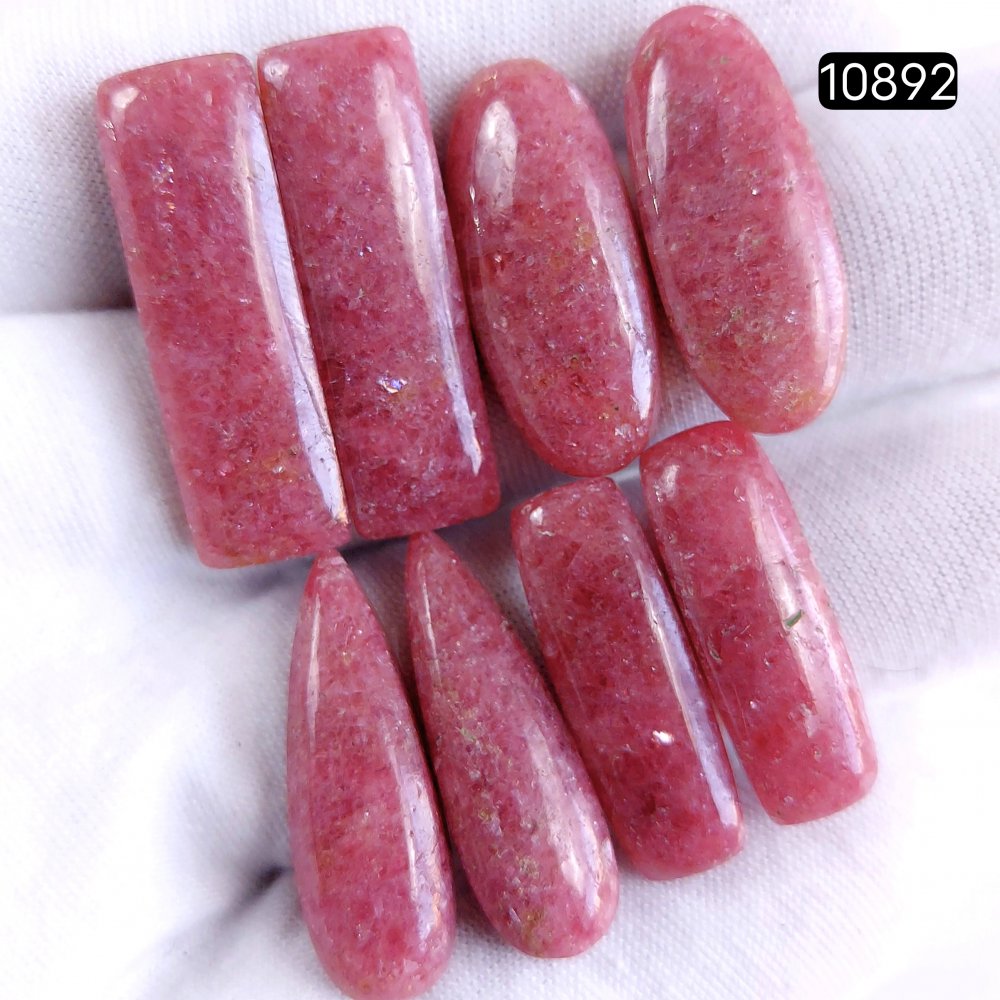 4Pair 153Cts Natural Rhodonite Cabochon Loose Gemstone Crystal Pair Lot for Earrings 30x10 25x10mm #10892