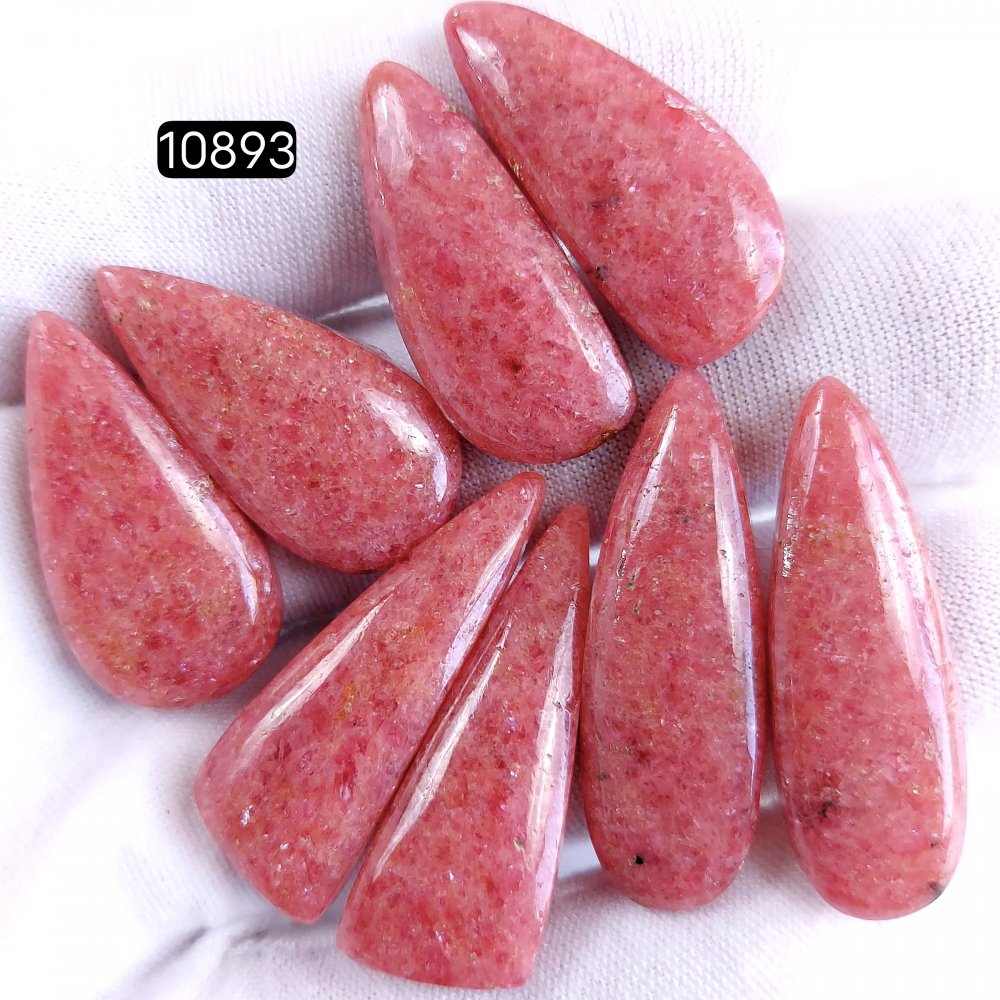 4Pair 186Cts Natural Rhodonite Cabochon Loose Gemstone Crystal Pair Lot for Earrings 34x12 28x12mm #10893