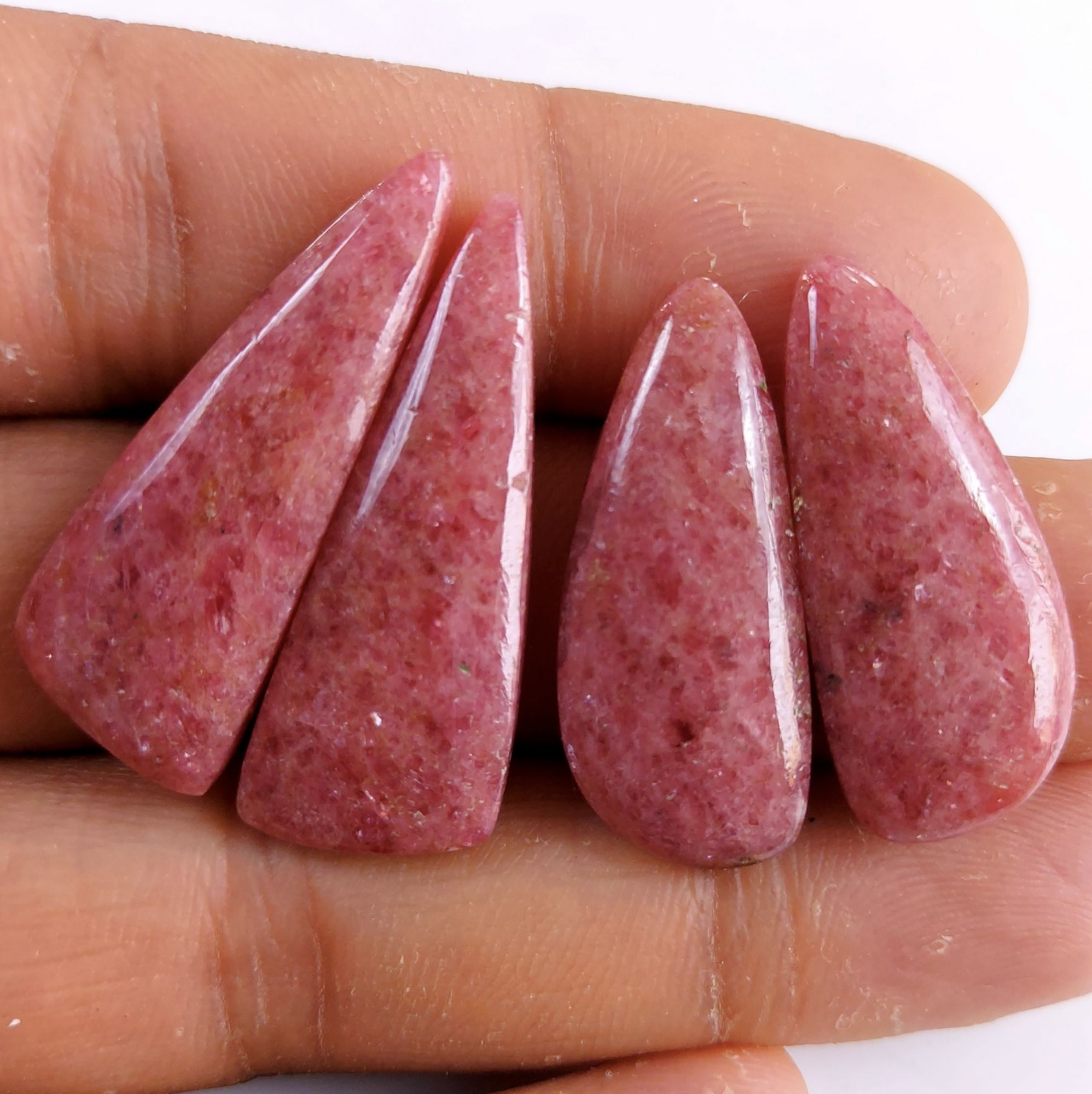 2Pairs 86Cts Natural Pink Rhodonite Cabochon Loose Gemstone Earrings Crystal Lot for Jewelry Making Gift For Her 34x12 28x12mm R-10893