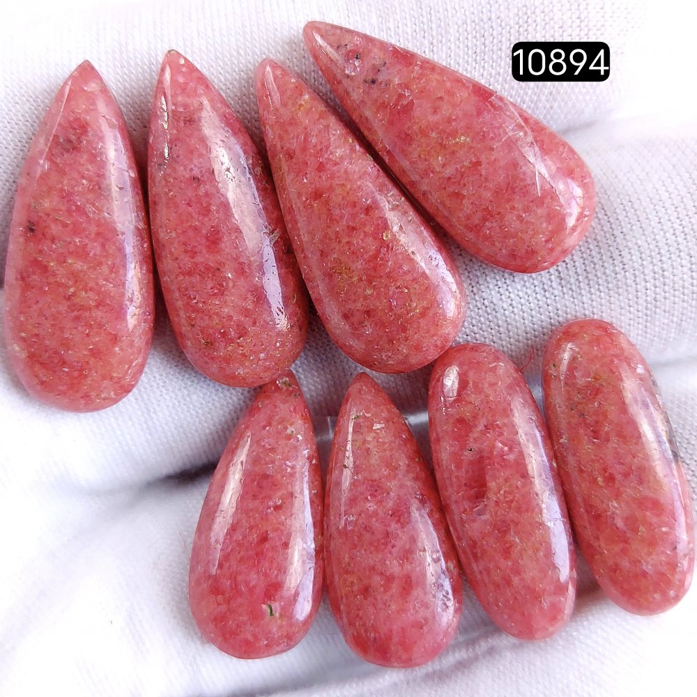 4Pair 138Cts Natural Rhodonite Cabochon Loose Gemstone Crystal Pair Lot for Earrings 27x12 24x10mm #10894