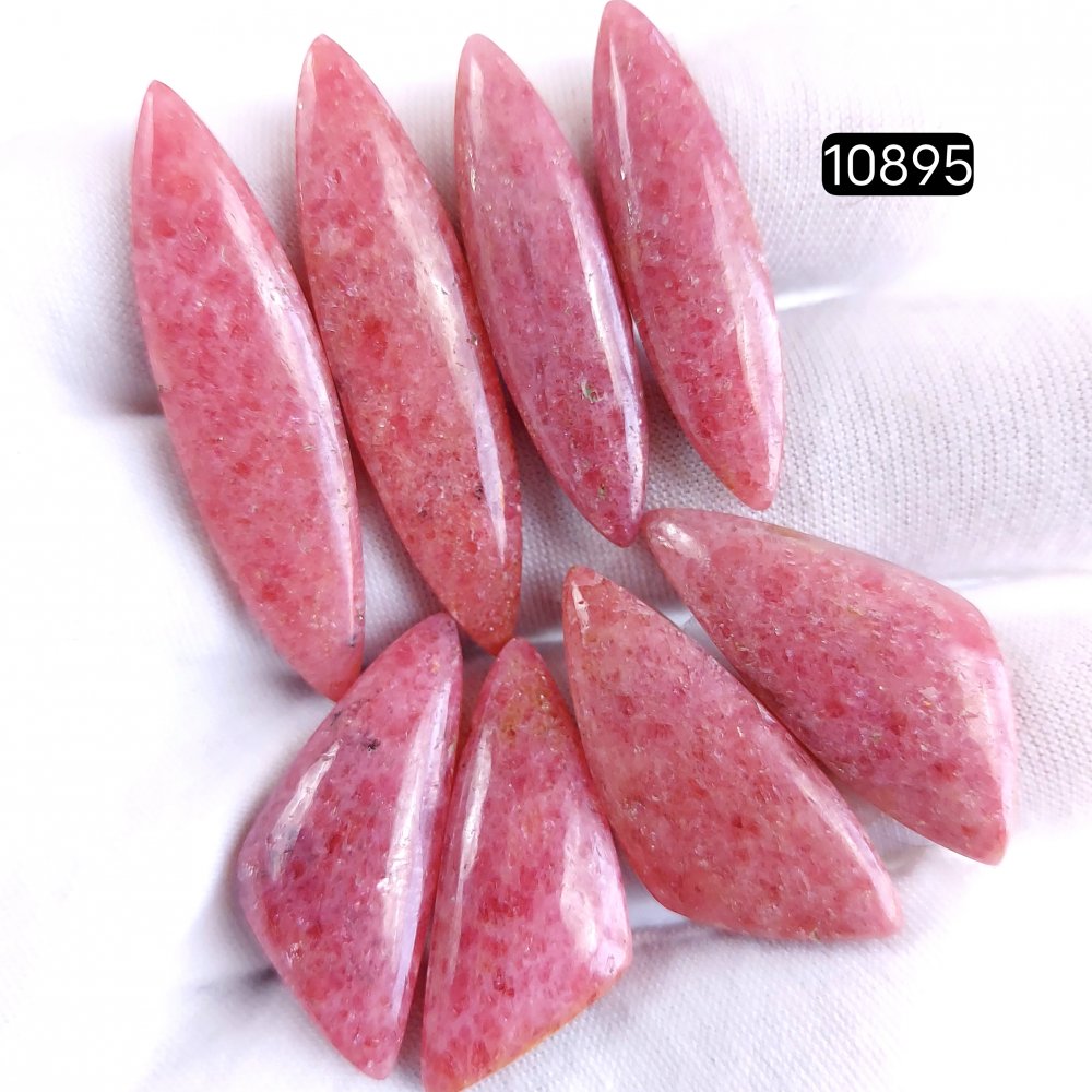 4Pair 176Cts Natural Rhodonite Cabochon Loose Gemstone Crystal Pair Lot for Earrings 44x11 32x14mm #10895