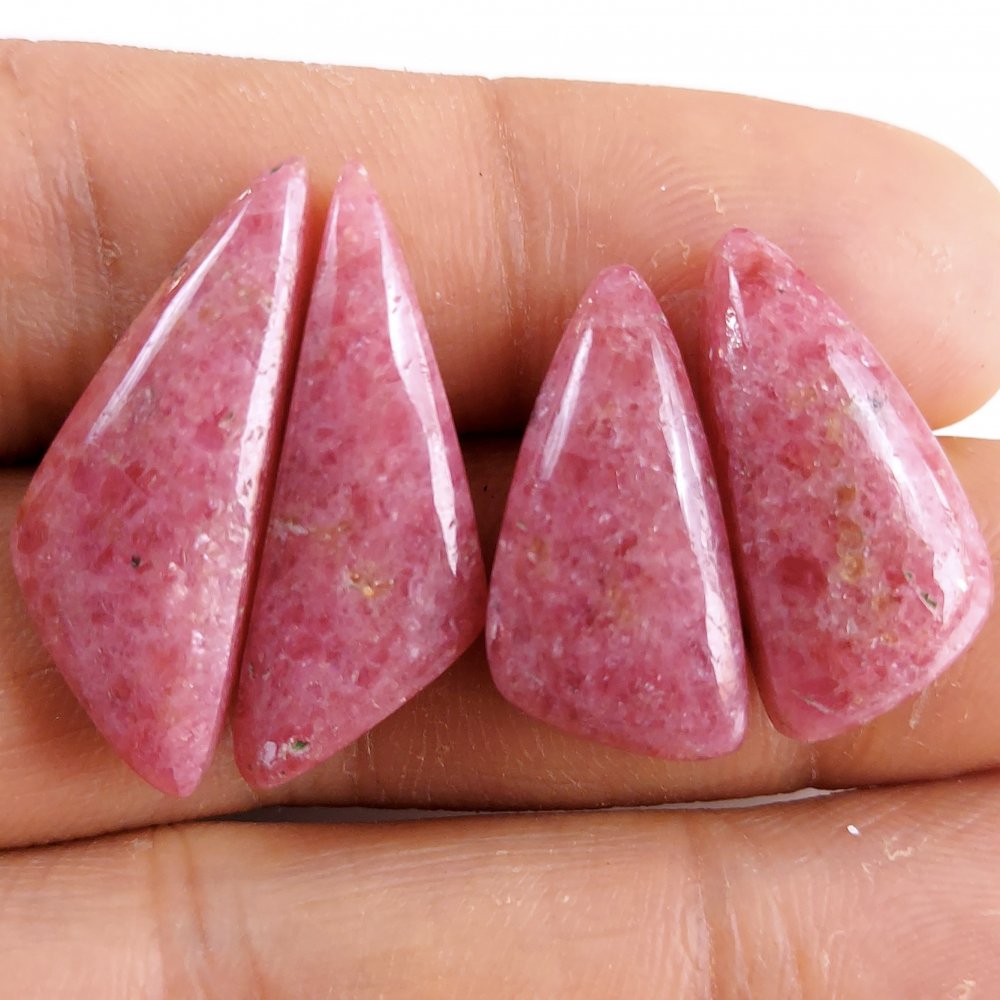 2Pairs 61Cts Natural Pink Rhodonite Cabochon Loose Gemstone Earrings Crystal Lot for Jewelry Making Gift For Her 32x10 22x10mm #10897