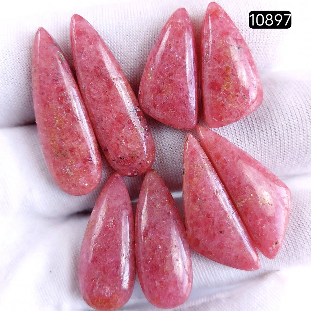 4Pair 137Cts Natural Rhodonite Cabochon Loose Gemstone Crystal Pair Lot for Earrings 32x10 22x10mm #10897