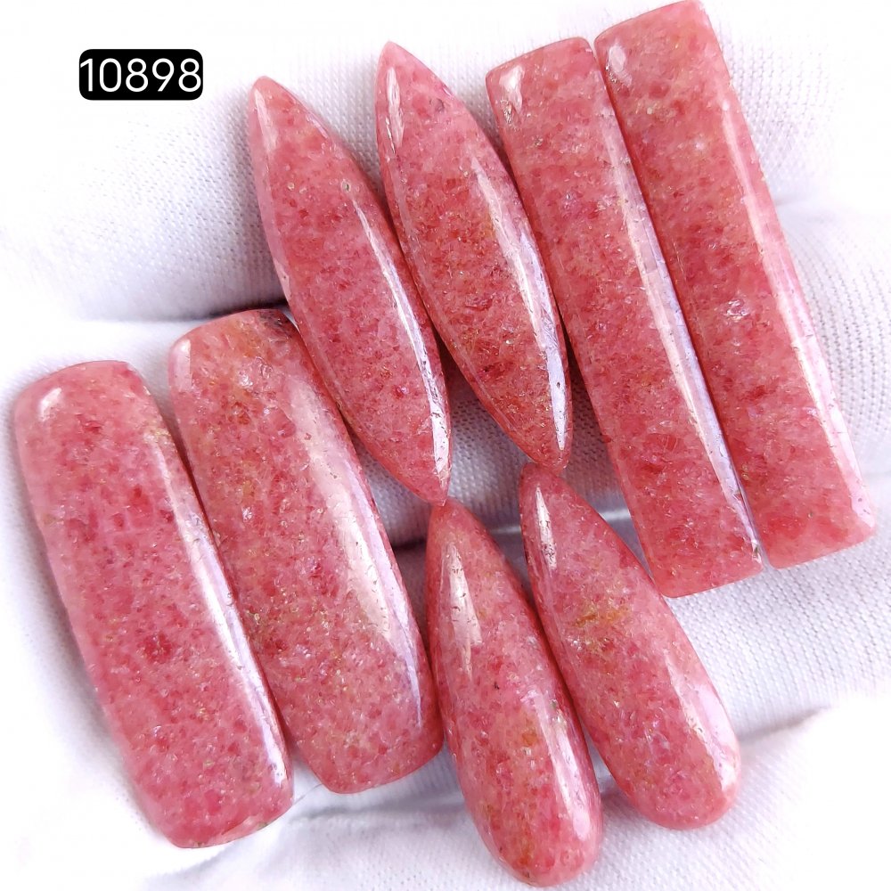 4Pair 173Cts Natural Rhodonite Cabochon Loose Gemstone Crystal Pair Lot for Earrings 38x8 28x8mm #10898