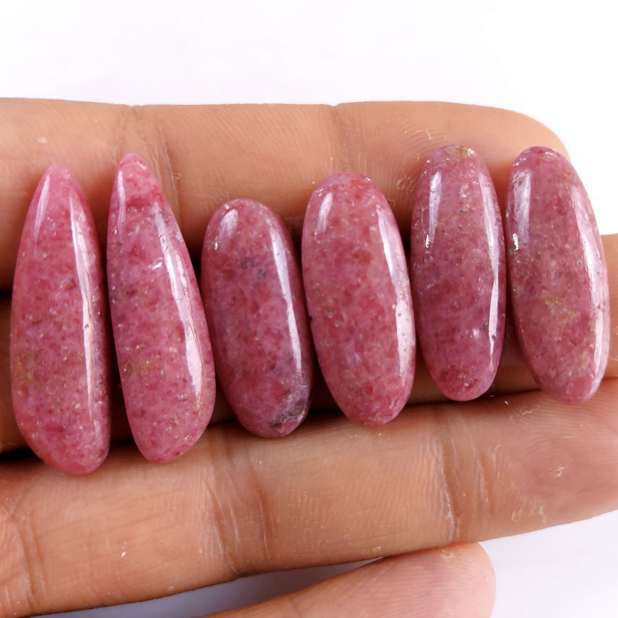 3Pairs 118Cts Natural Pink Rhodonite Cabochon Loose Gemstone Earrings Crystal Lot for Jewelry Making Gift For Her 32x10 26x10mm 10899