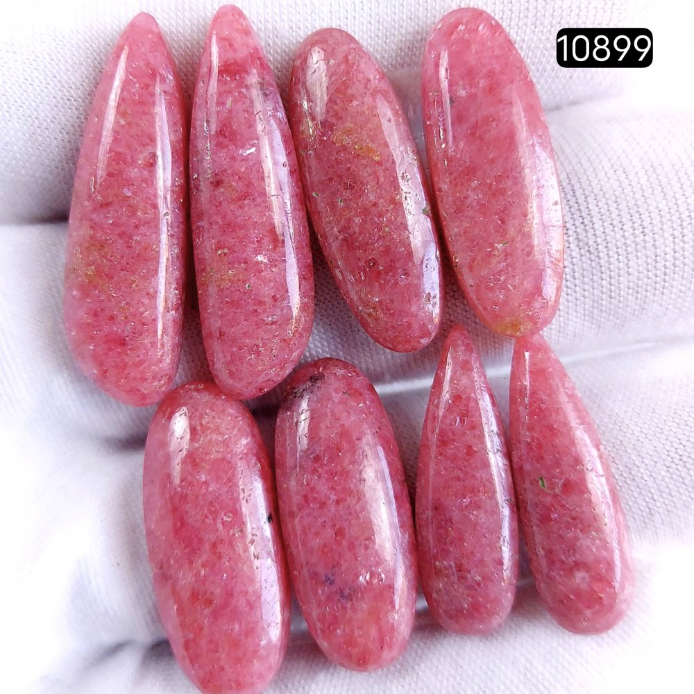 4Pair 141Cts Natural Rhodonite Cabochon Loose Gemstone Crystal Pair Lot for Earrings 32x10 26x10mm #10899
