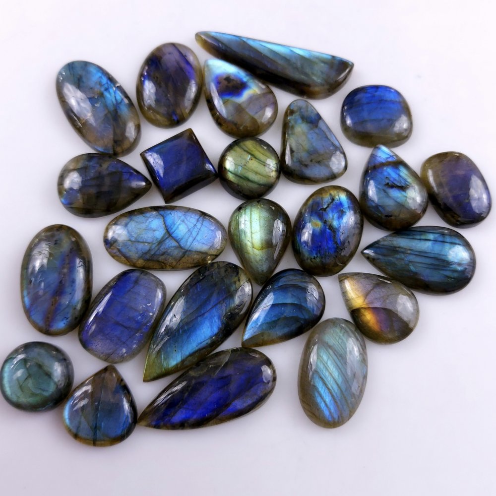 24 Pcs340Cts Natural Multifire Labradorite Loose Cabochon Flat Back Gemstone Lot For Jewelry Making 30x13 14x12mm#1090