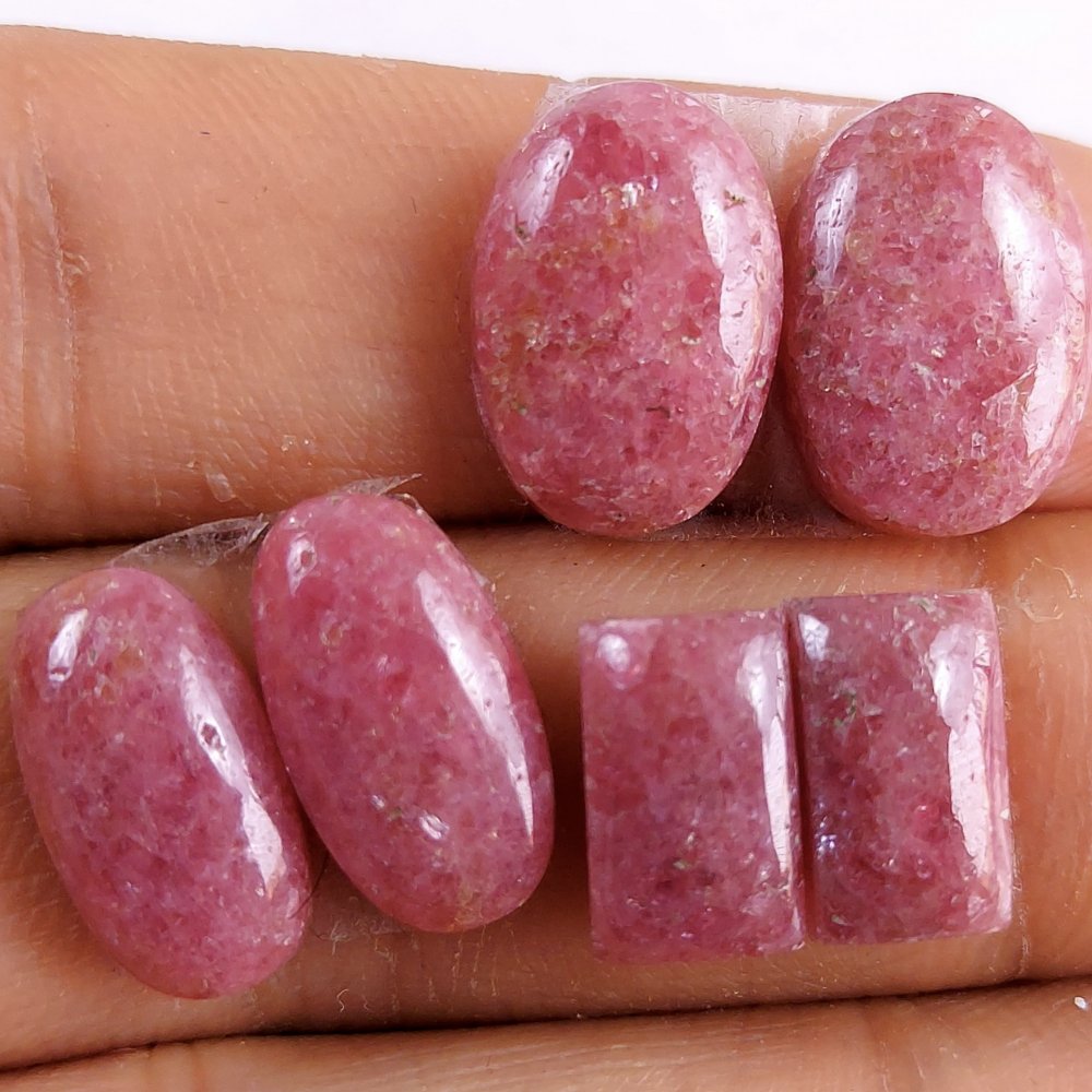 3Pairs 41Cts Natural Pink Rhodonite Cabochon Loose Gemstone Earrings Crystal Lot for Jewelry Making Gift For Her 17x10 15x10mm #10901