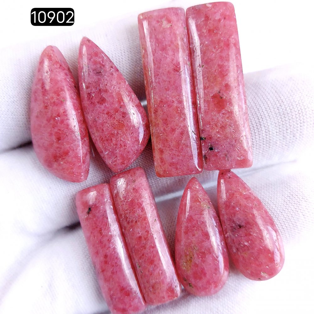 4Pair 166Cts Natural Rhodonite Cabochon Loose Gemstone Crystal Pair Lot for Earrings 34x10 24x10 mm #10902