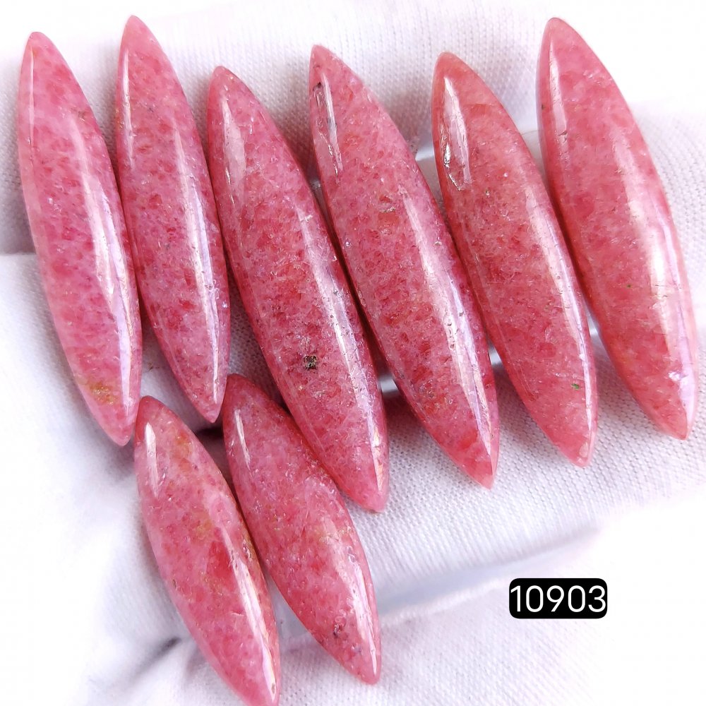 4Pair 181Cts Natural Rhodonite Cabochon Loose Gemstone Crystal Pair Lot for Earrings 40x10 30x9mm #10903