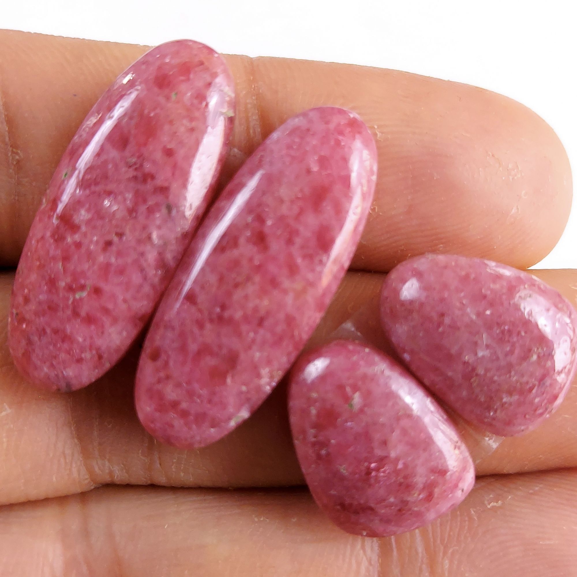 2Pairs 66Cts Natural Pink Rhodonite Cabochon Loose Gemstone Earrings Crystal Lot for Jewelry Making Gift For Her 26x10 15x12mm 10904