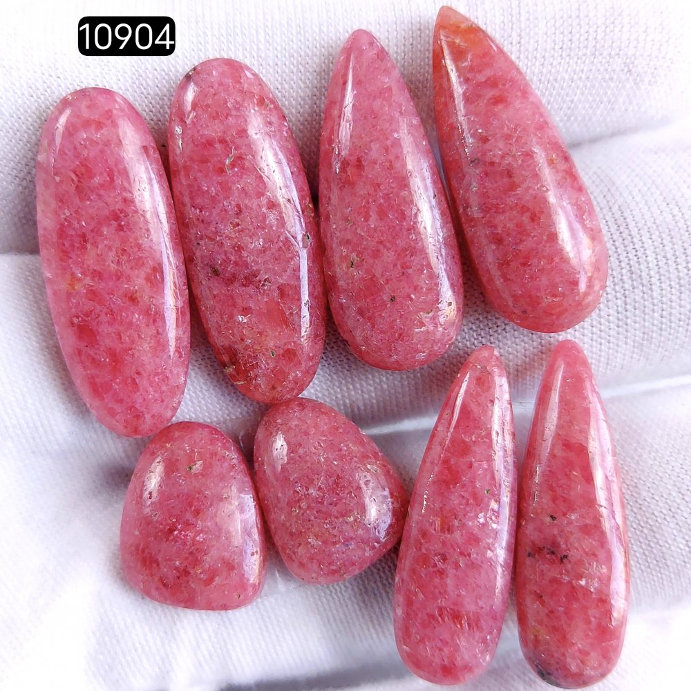4Pair 131Cts Natural Rhodonite Cabochon Loose Gemstone Crystal Pair Lot for Earrings 26x10 15x12mm #10904