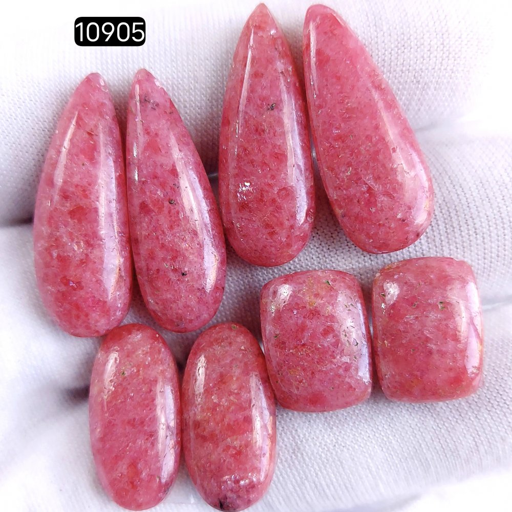 4Pair 130Cts Natural Rhodonite Cabochon Loose Gemstone Crystal Pair Lot for Earrings 26x10 15x11mm #10905