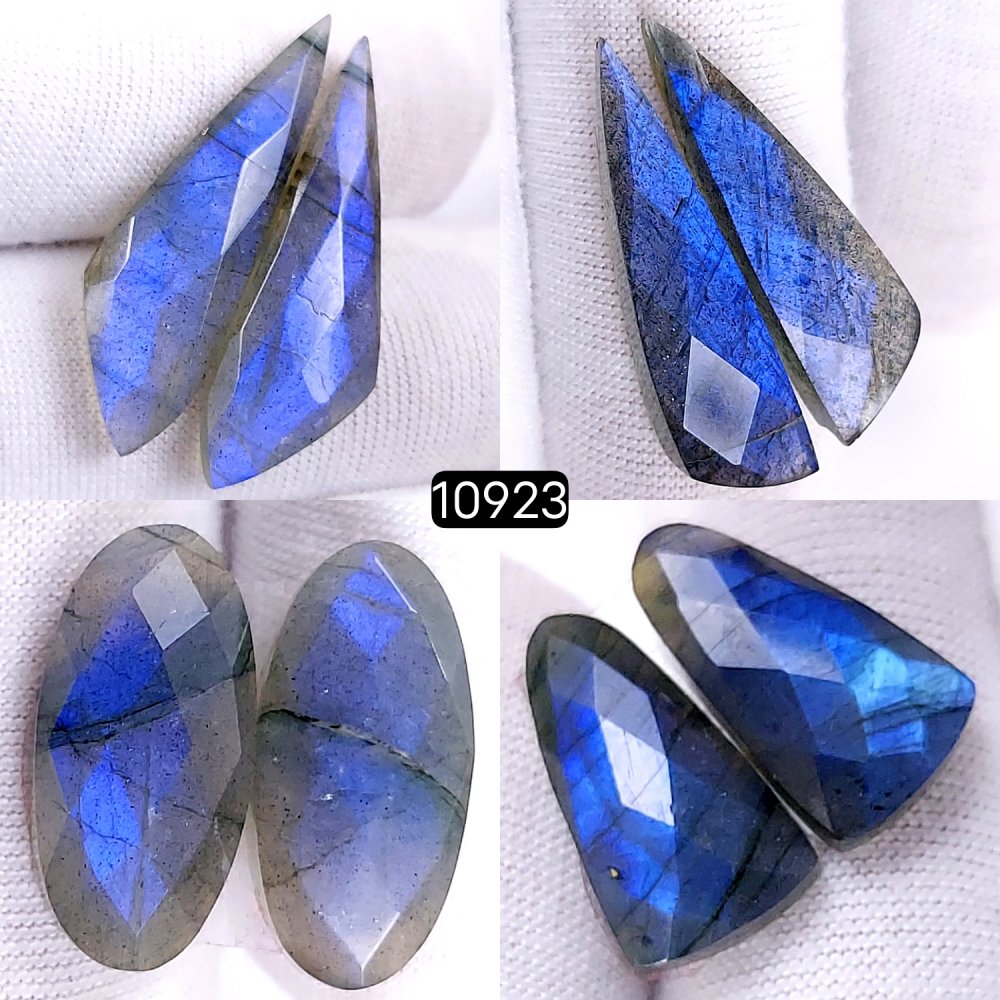 4Pairs 68Cts Natural Labradorite Cabochon Pairs Faceted Loose Gemstone Earrings Crystal Lot for Jewelry Making Gift For Her 30x10 18x10mm #10923