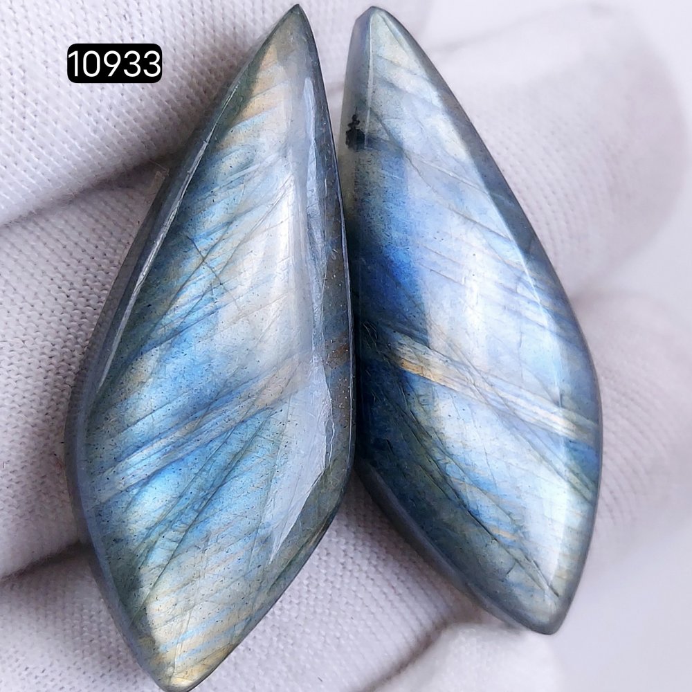 1Pairs 58Cts Natural Labradorite Cabochon Pairs Loose Gemstone Earrings Crystal Lot for Jewelry Making Gift For Her 39x16mm #10933