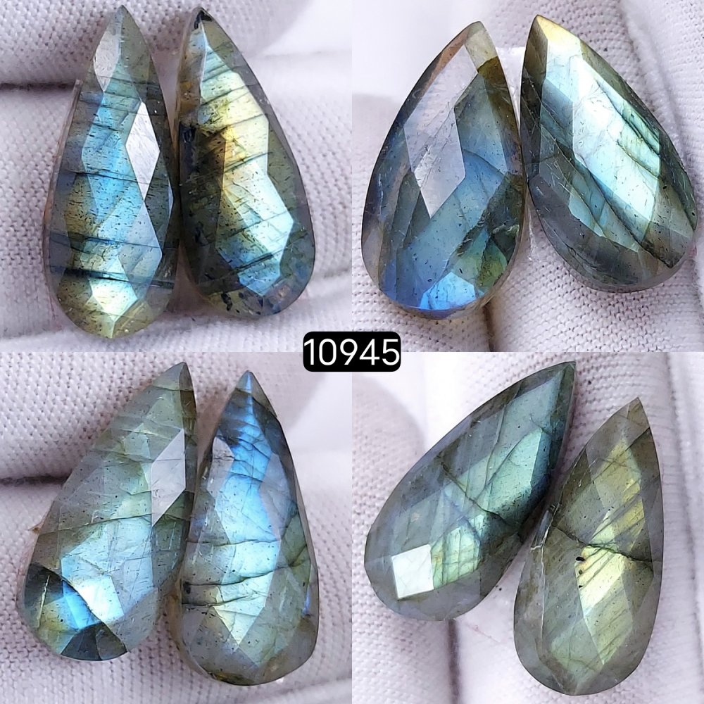 4Pairs 77Cts Natural Labradorite Cabochon Pairs Faceted Loose Gemstone Earrings Crystal Lot for Jewelry Making Gift For Her 23x12 20x10mm #10945