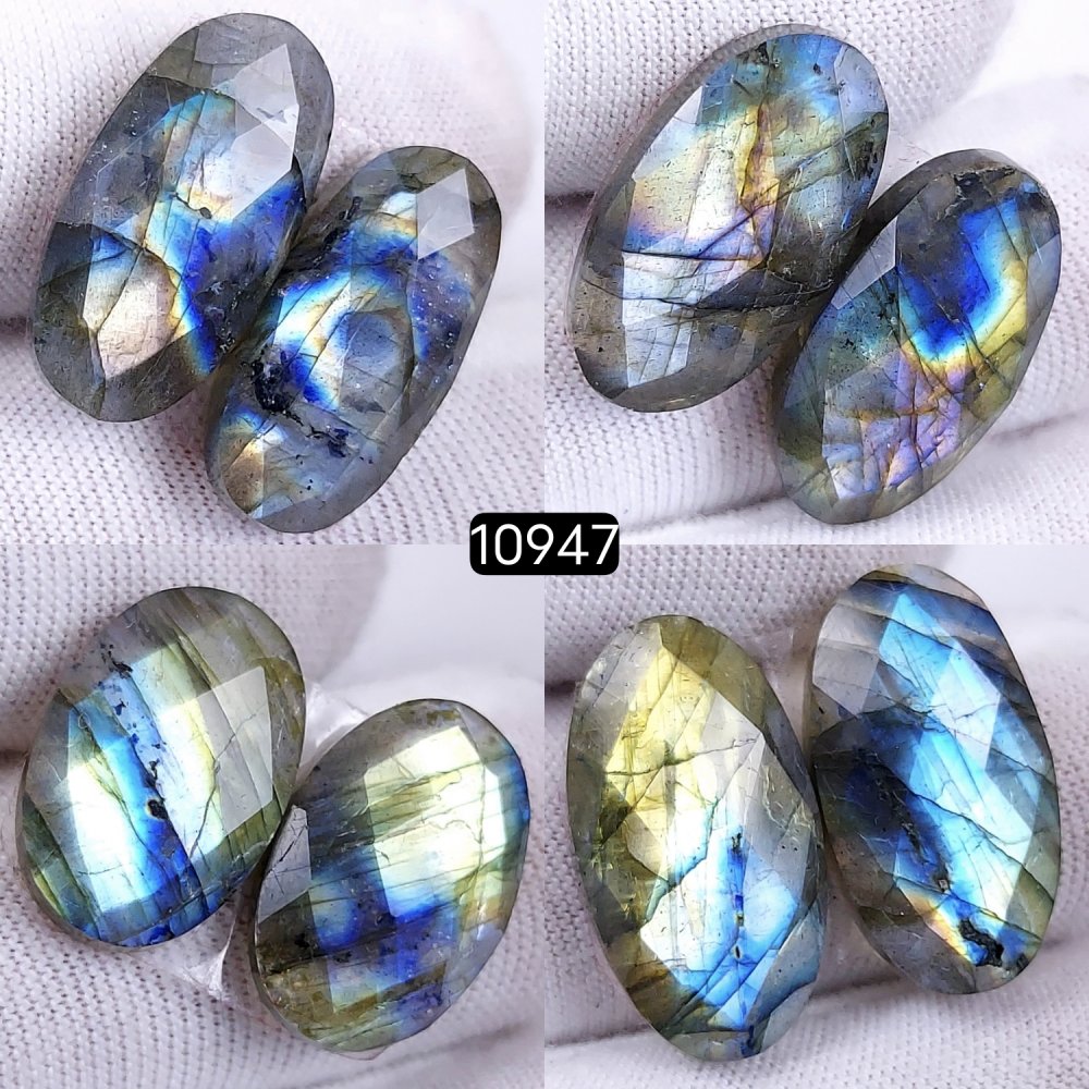 4Pairs 88Cts Natural Labradorite Cabochon Pairs Faceted Loose Gemstone Earrings Crystal Lot for Jewelry Making Gift For Her 23x13 18x12mm #10947