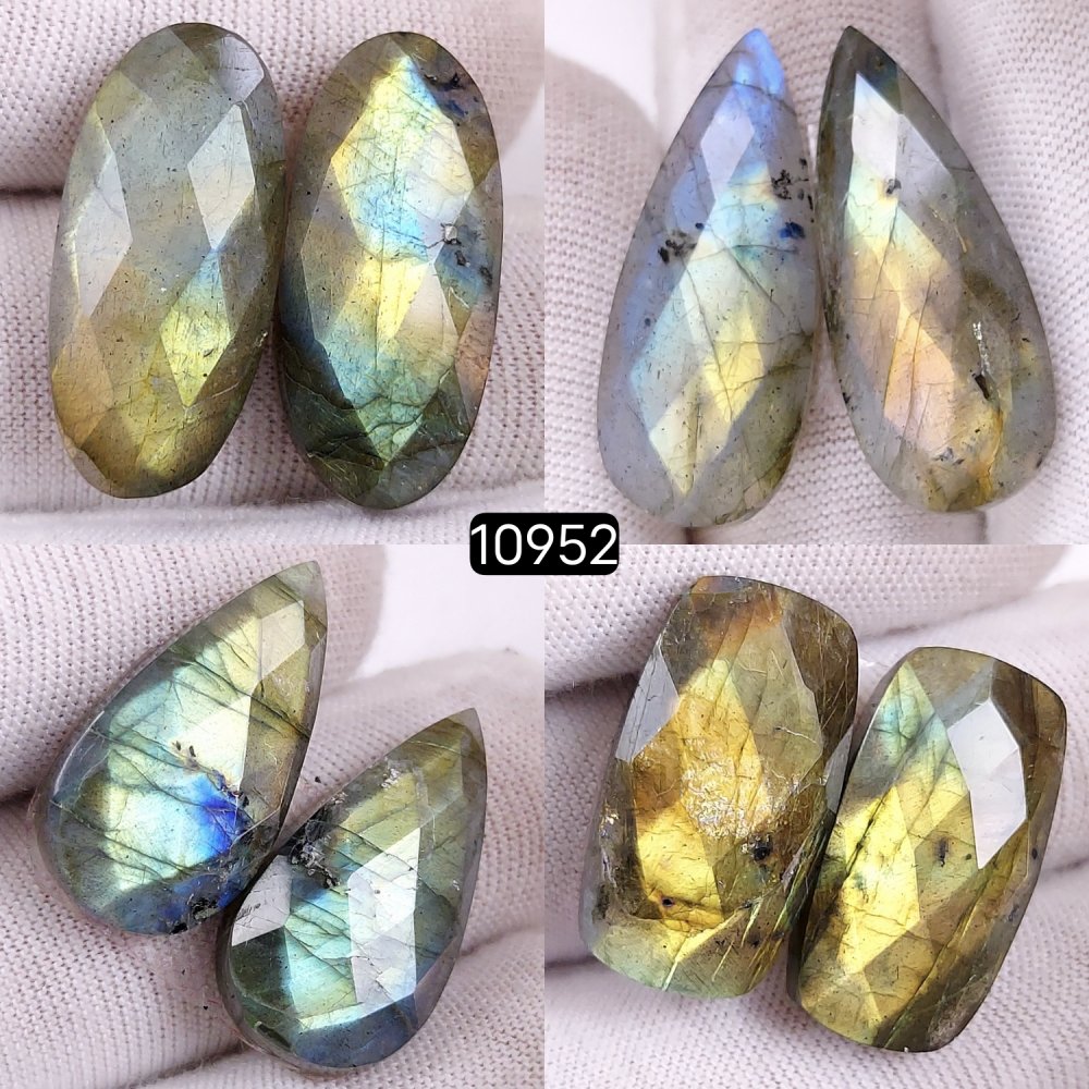 4Pairs 129Cts Natural Labradorite Cabochon Pairs Loose Gemstone Earrings Crystal Lot for Jewelry Making Gift For Her 30x12 25x10mm #10952