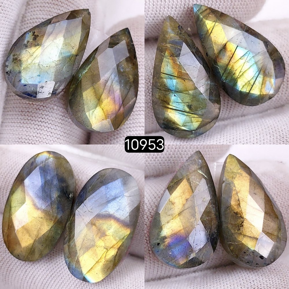 4Pairs 113Cts Natural Labradorite Cabochon Pairs Loose Gemstone Earrings Crystal Lot for Jewelry Making Gift For Her 30x15 21x14mm #10953