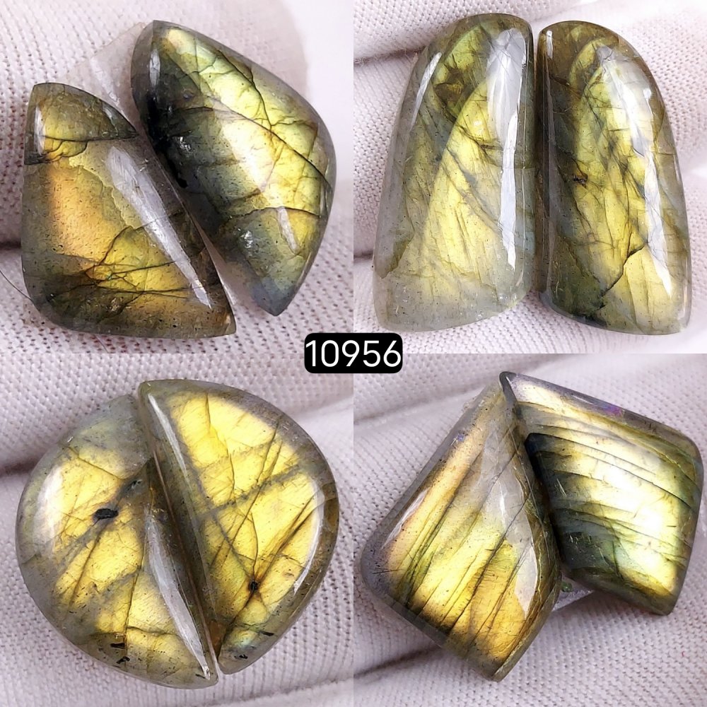 4Pairs 102Cts Natural Labradorite Cabochon Pairs Loose Gemstone Earrings Crystal Lot for Jewelry Making Gift For Her 32x14 20x12mm #10956