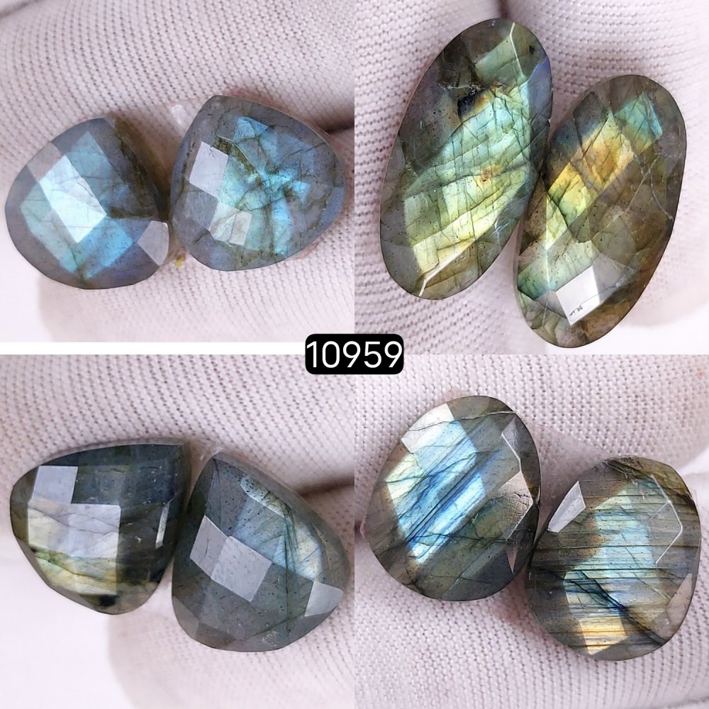 4Pairs 85Cts Natural Labradorite Cabochon Pairs Loose Gemstone Earrings Crystal Lot for Jewelry Making Gift For Her 22x10 15x15mm #10959