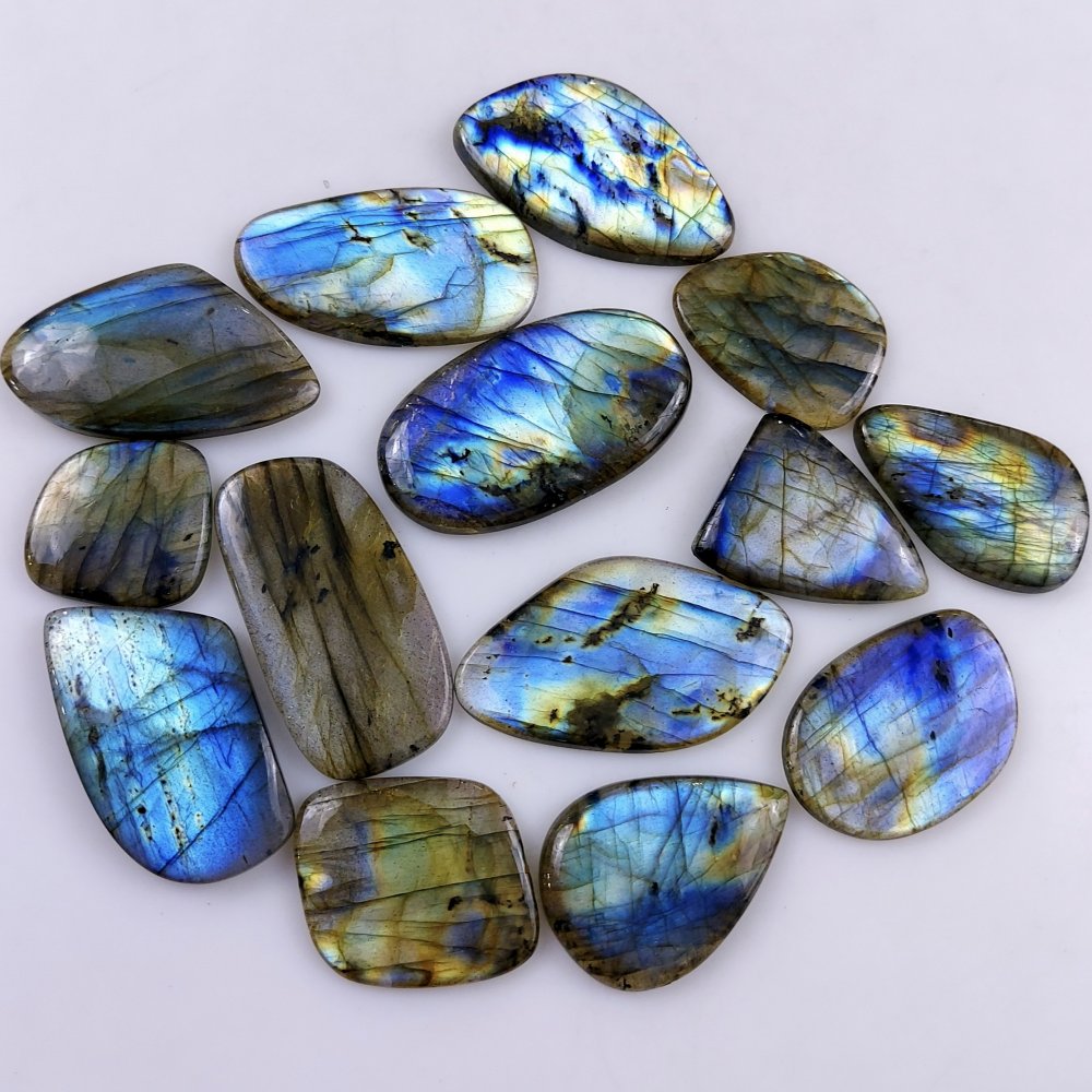 14 Pcs356Cts Natural Multifire Labradorite Loose Cabochon Flat Back Gemstone Lot For Jewelry Making 38x20 18x18mm#1096