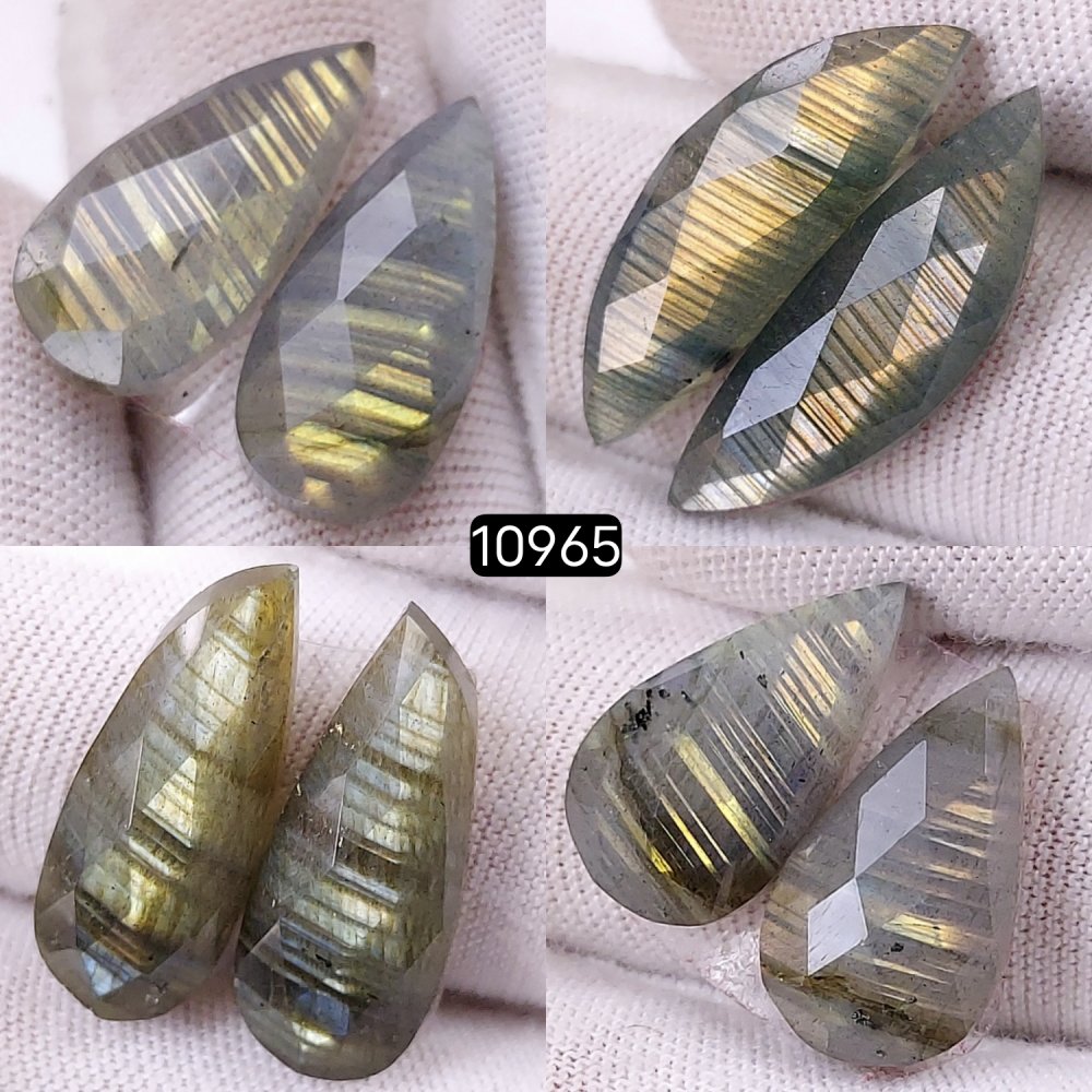 4Pairs 59Cts Natural Labradorite Cabochon Pairs Loose Gemstone Earrings Crystal Lot for Jewelry Making Gift For Her 25x7 18x10mm #10965