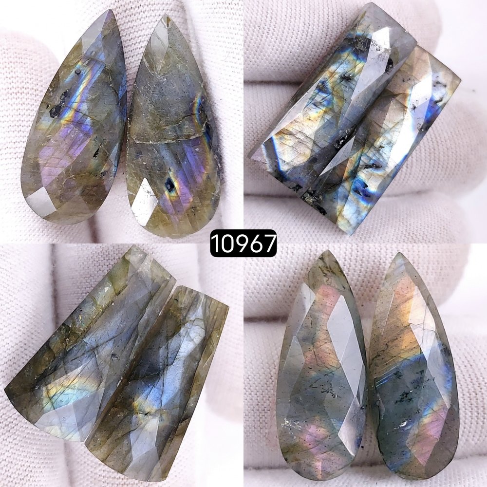 4Pairs 131Cts Natural Labradorite Cabochon Pairs Loose Gemstone Earrings Crystal Lot for Jewelry Making Gift For Her 30x10 27x10mm #10967