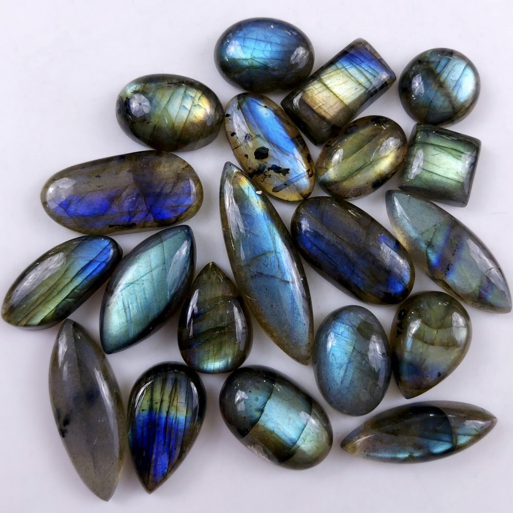 20 Pcs173Cts Natural Multifire Labradorite Loose Cabochon Flat Back Gemstone Lot For Jewelry Making 29x7 12x7mm#1097