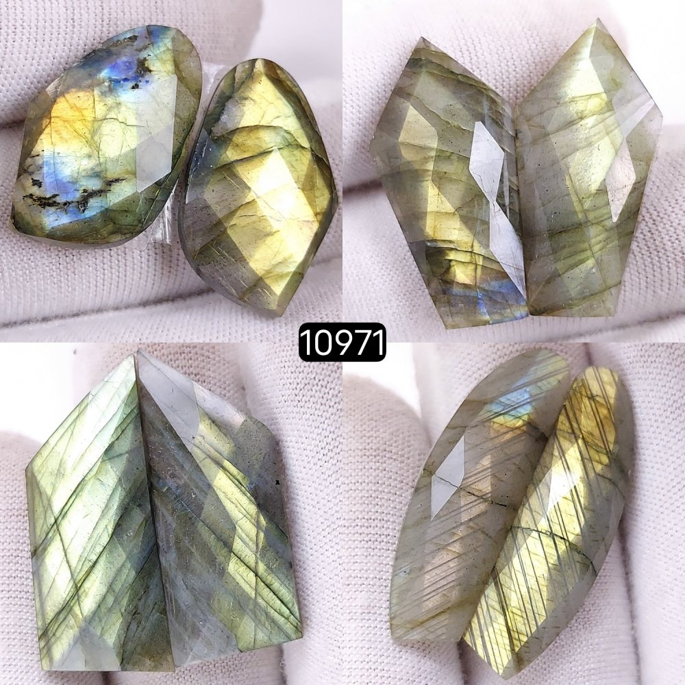 4Pairs 118Cts Natural Labradorite Cabochon Pairs Loose Gemstone Earrings Crystal Lot for Jewelry Making Gift For Her 34x12 25x15mm #10971