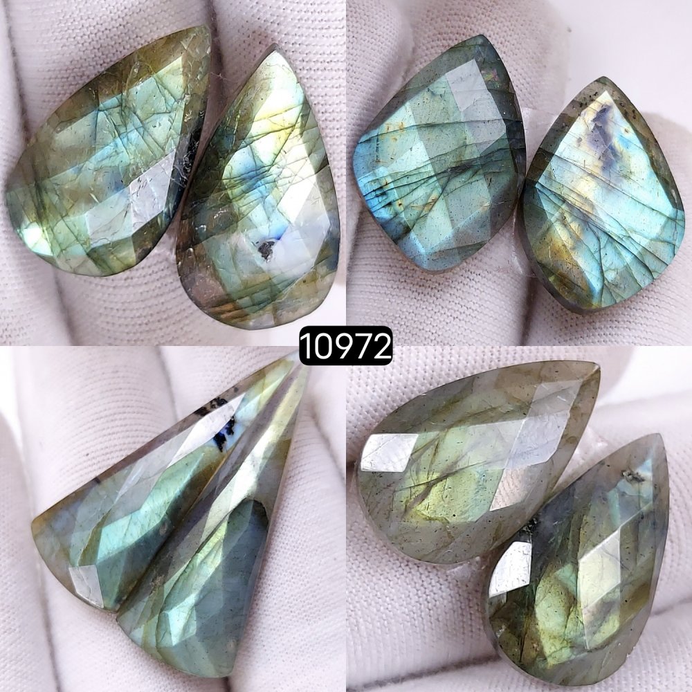 4Pairs 129Cts Natural Labradorite Cabochon Pairs Loose Gemstone Earrings Crystal Lot for Jewelry Making Gift For Her 38x14 24x14mm #10972