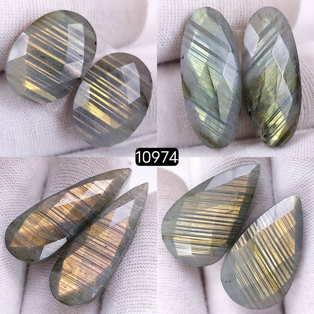 4Pairs 139Cts Natural Labradorite Cabochon Pairs Loose Gemstone Earrings Crystal Lot for Jewelry Making Gift For Her 30x15 20x15mm #10974