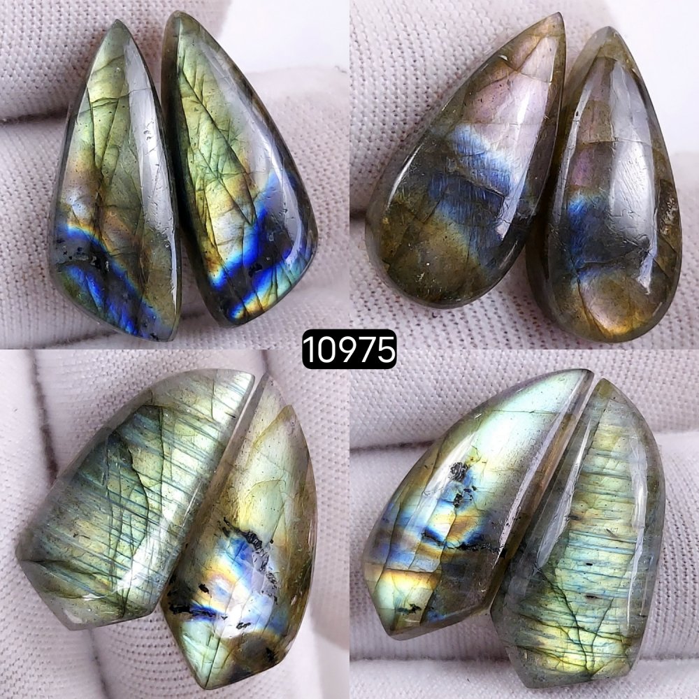 4Pairs 97Cts Natural Labradorite Cabochon Pairs Loose Gemstone Earrings Crystal Lot for Jewelry Making Gift For Her 27x12 22x10mm #10975