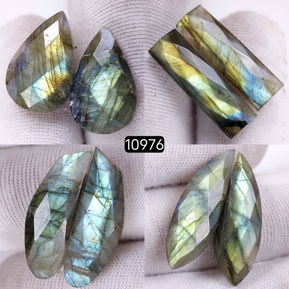 4Pairs 72Cts Natural Labradorite Cabochon Pairs Loose Gemstone Earrings Crystal Lot for Jewelry Making Gift For Her 27x10 20x14mm #10976