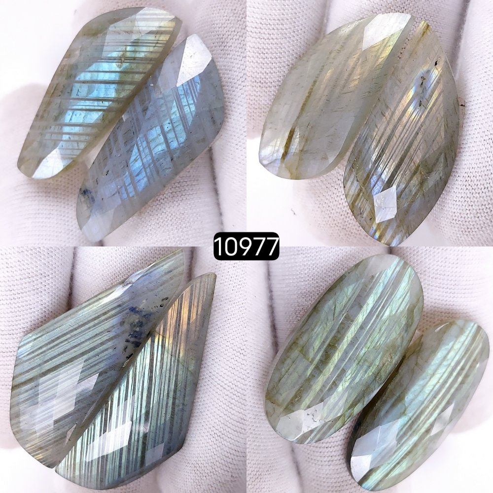 4Pairs 164Cts Natural Labradorite Cabochon Pairs Loose Gemstone Earrings Crystal Lot for Jewelry Making Gift For Her 42x16 32x12mm #10977