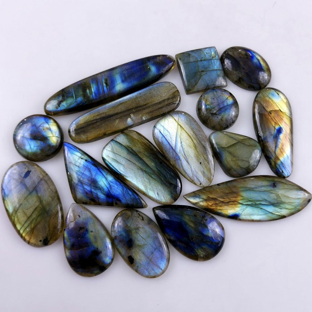 16 Pcs288Cts Natural Multifire Labradorite Loose Cabochon Flat Back Gemstone Lot For Jewelry Making 50x8 18x15mm#1098