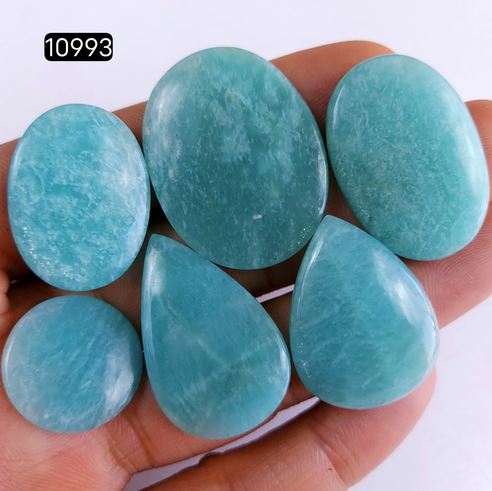 6Pcs 172Cts Natural Green Amazonite Cabochon Lot Polished Loose Gemstone Flat Back Amazonite Jewelry Making Crystal Handmade Silver Pendant Mix Shapes 35x26-20x20mm #10993