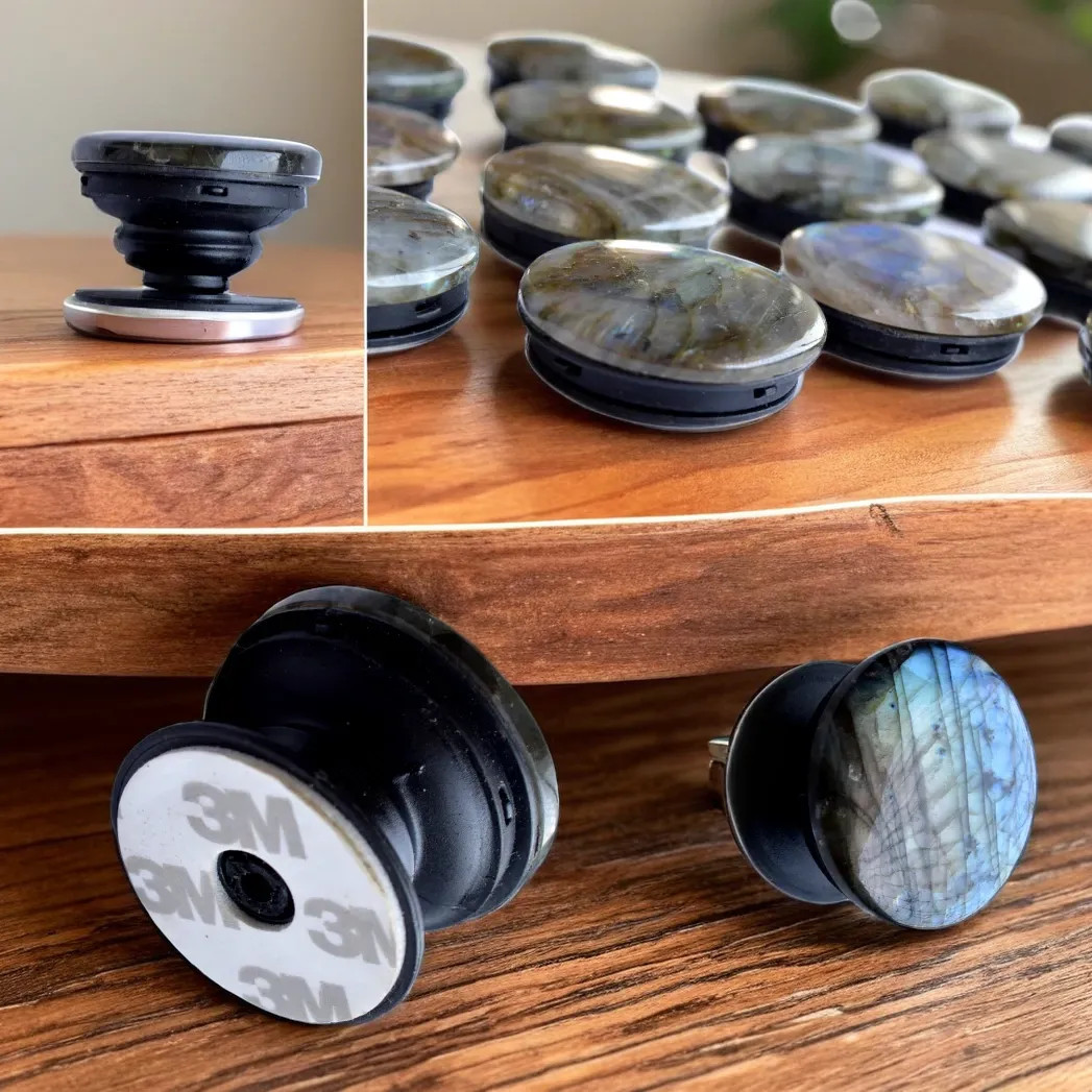 Natural Labradorite Phone Grips Cellphone Stand Semi-Precious Stone Phone Holder Multi Flash Phone Accessory 40mm Diameter