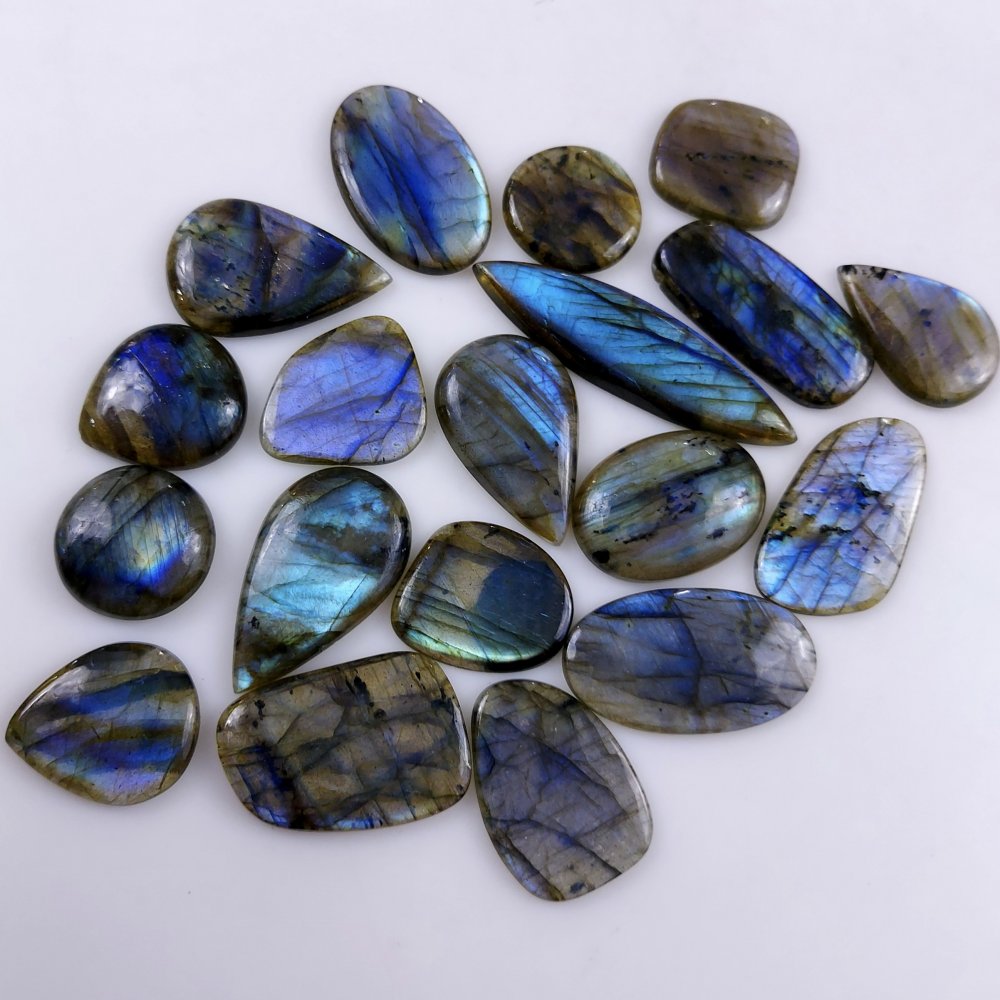 19 Pcs312Cts Natural Multifire Labradorite Loose Cabochon Flat Back Gemstone Lot For Jewelry Making 48x12 18x16mm#1102