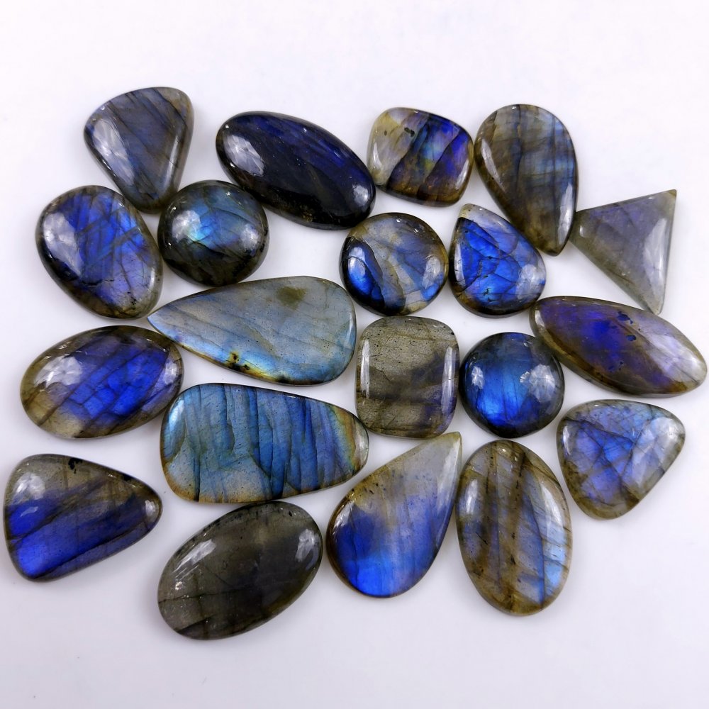 20 Pcs303Cts Natural Multifire Labradorite Loose Cabochon Flat Back Gemstone Lot For Jewelry Making 28x15 16x14mm#1103