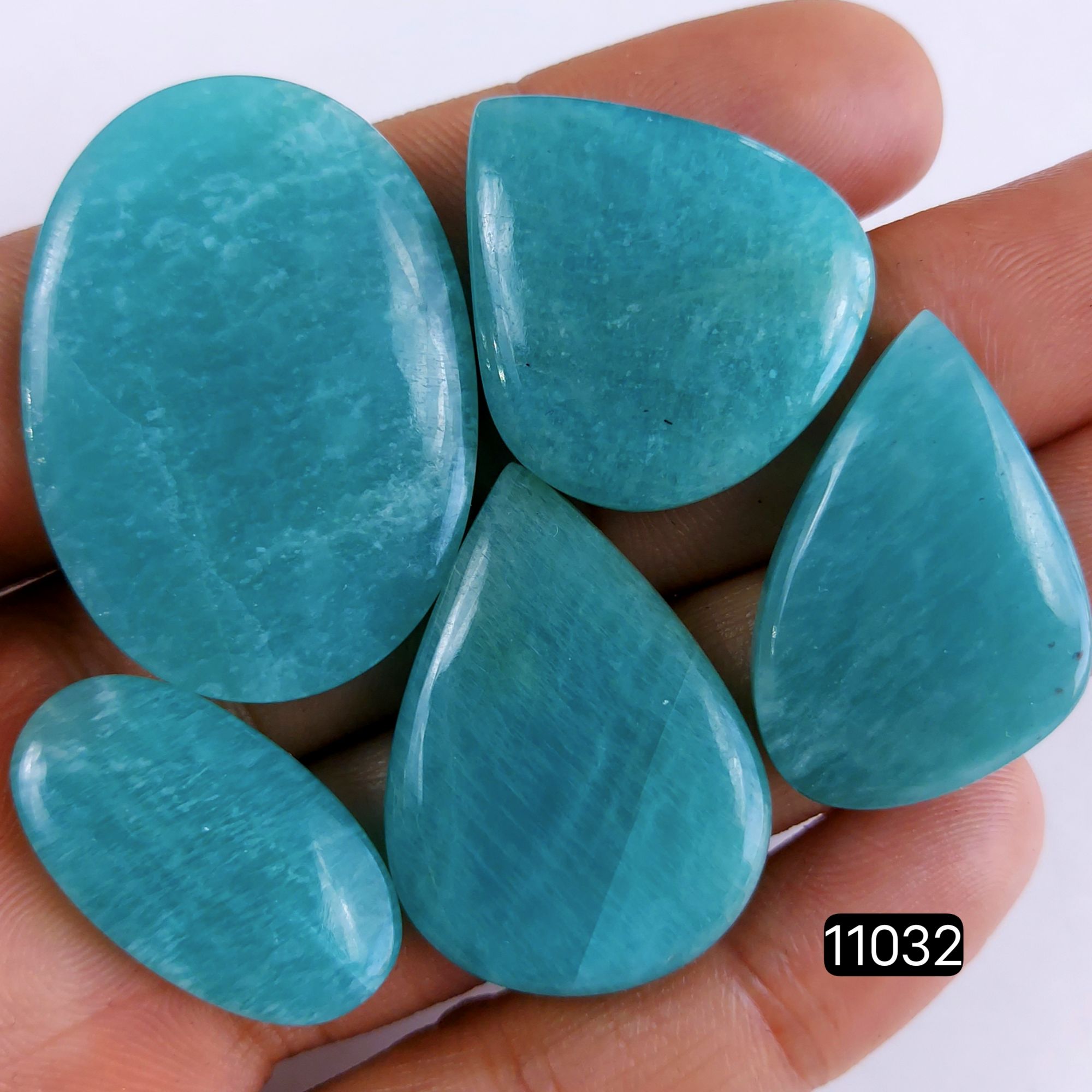5Pcs 182Cts Natural Green Amazonite Cabochon Lot Polished Loose Gemstone Flat Back Amazonite Jewelry Making Crystal Handmade Silver Pendant Mix Shapes 39X28-26X15mm 11032