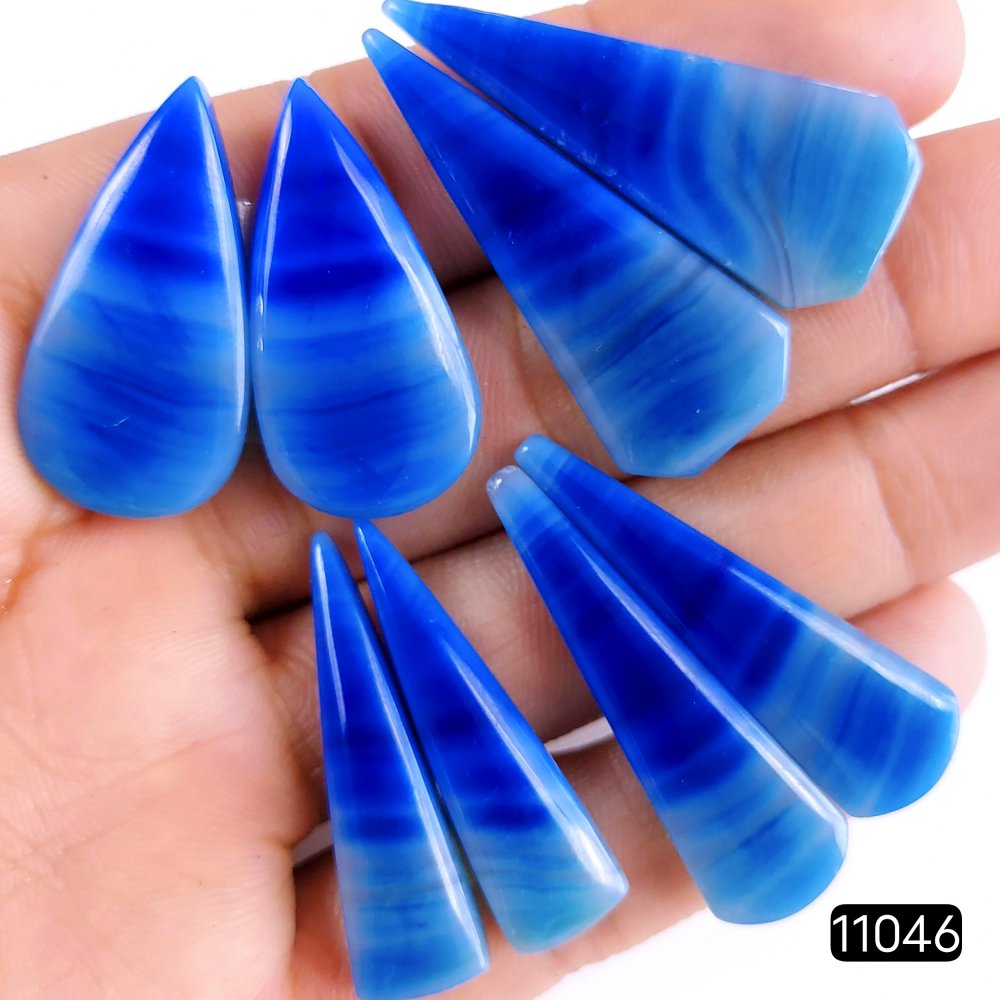 4Pairs 120Cts Natural Blue Agate Artisan Handmade Earrings Blue Banded Agate Dangle Silver Bohemian Earrings Matching Pairs Loose Gemstone Crystal Jewelry 40x10-32x16mm #11046