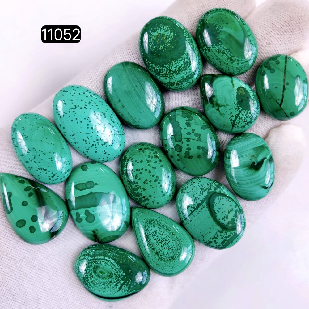 15Pcs 474Cts Natural Malachite Cabochon Loose Gemstone Green Malachite Jewelry Wire Wrapped Pendant Back Unpolished Semi-Precious Healing Crystal Lots 30x18-25x17mm #11052