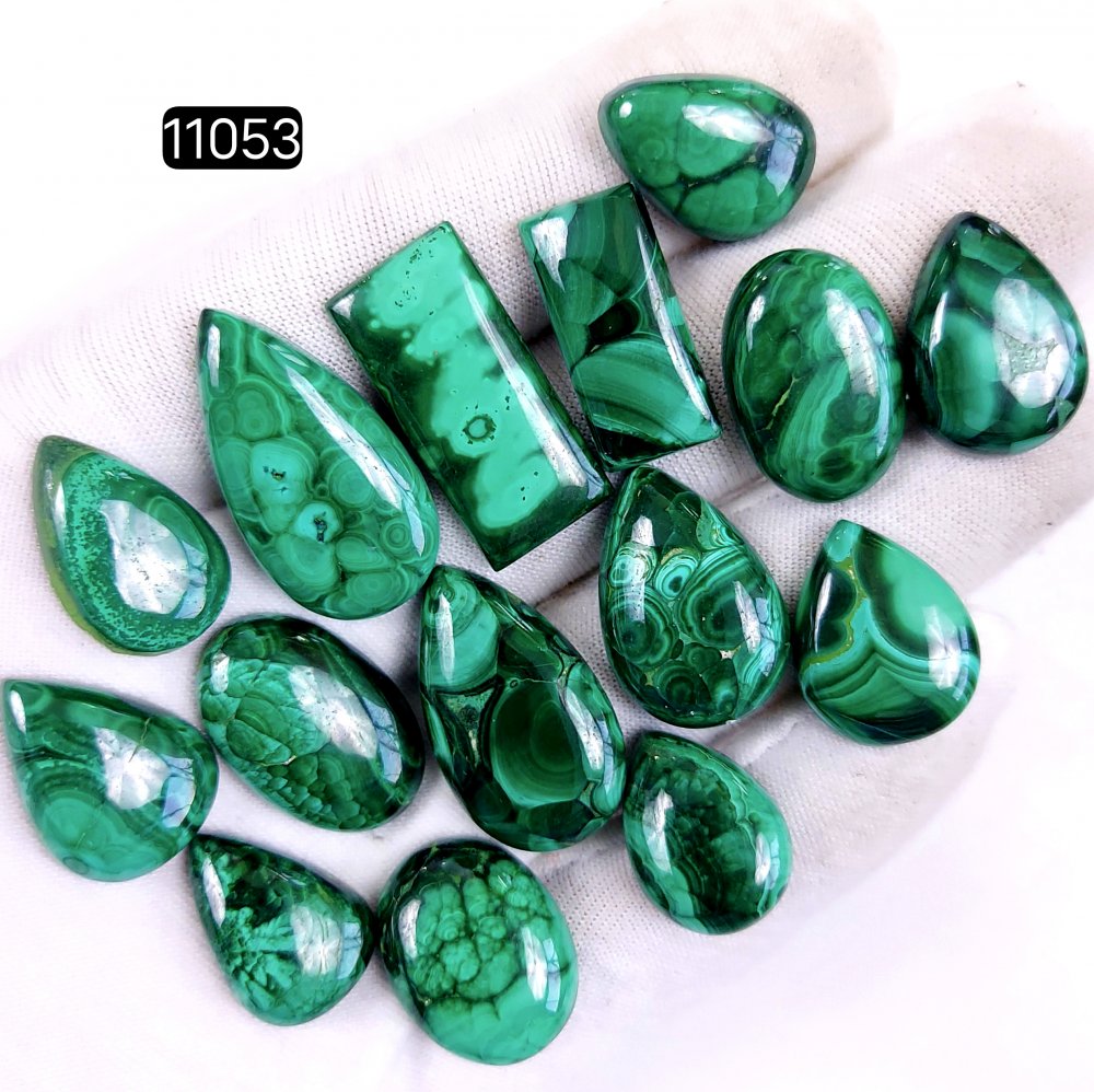 15Pcs 270Cts Natural Malachite Cabochon Loose Gemstone Green Malachite Jewelry Wire Wrapped Pendant Back Unpolished Semi-Precious Healing Crystal Lots 26x12-20x15mm #11053