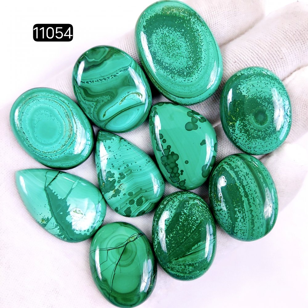 10Pcs 436Cts Natural Malachite Cabochon Loose Gemstone Green Malachite Jewelry Wire Wrapped Pendant Back Unpolished Semi-Precious Healing Crystal Lots 35x24-26x20mm #11054