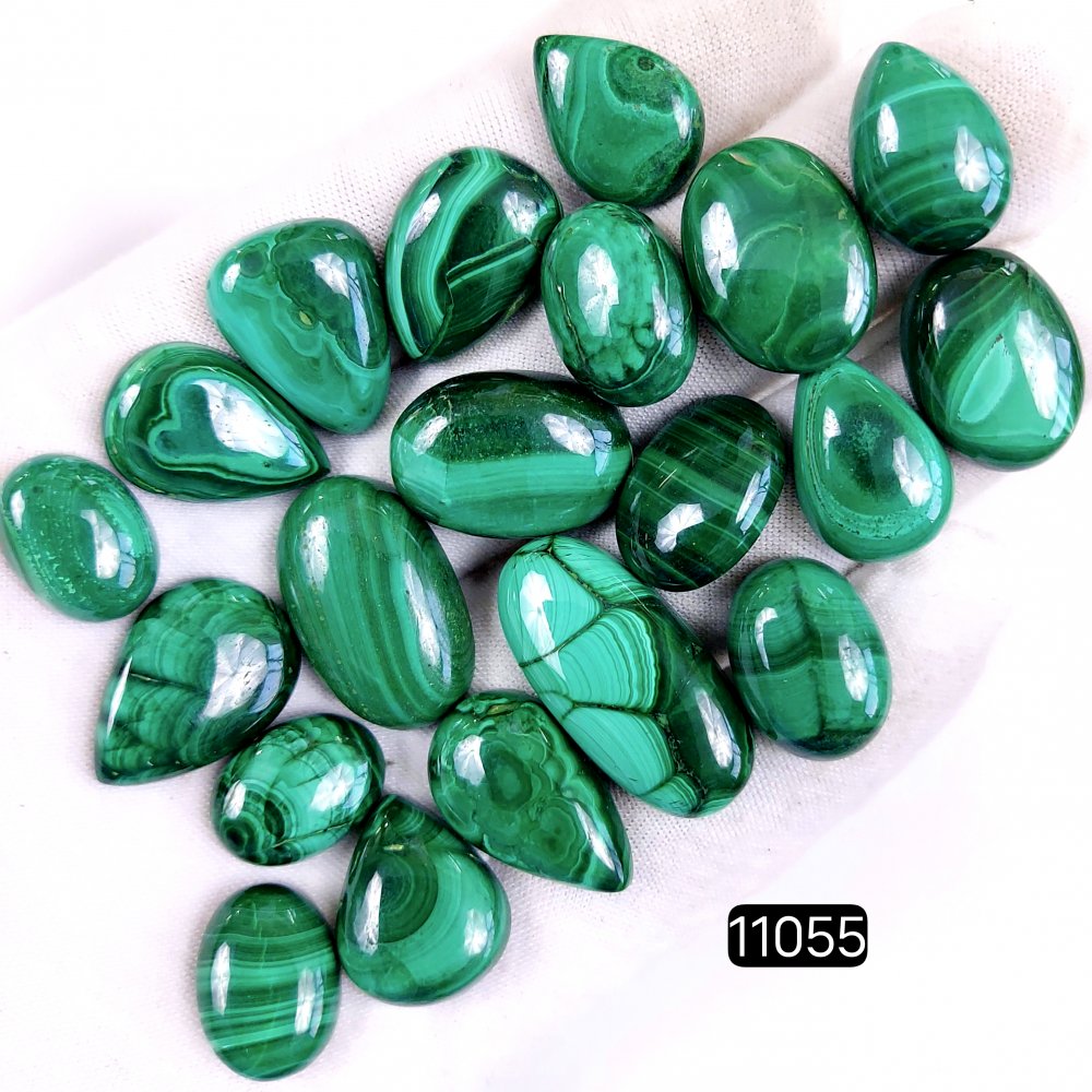 20Pcs 345Cts Natural Malachite Cabochon Loose Gemstone Green Malachite Jewelry Wire Wrapped Pendant Back Unpolished Semi-Precious Healing Crystal Lots 28x14-16x12mm #11055