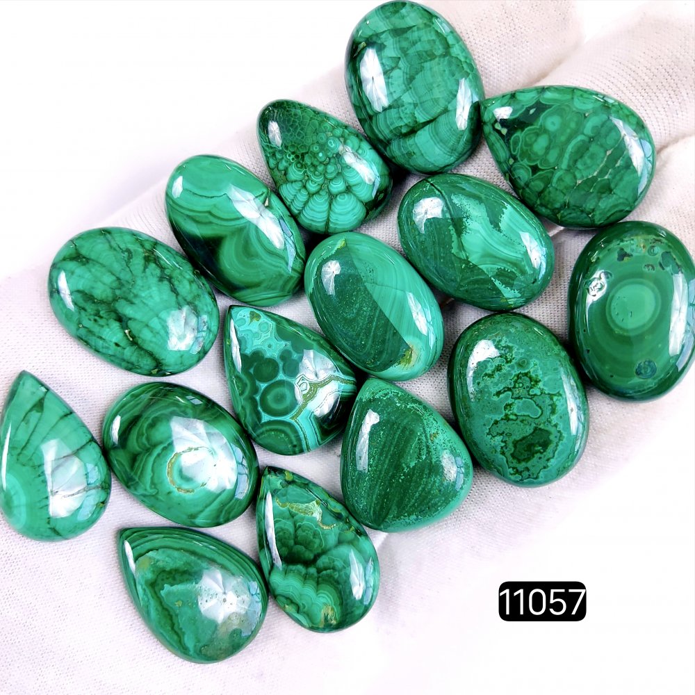 15Pcs 475Cts Natural Malachite Cabochon Loose Gemstone Green Malachite Jewelry Wire Wrapped Pendant Back Unpolished Semi-Precious Healing Crystal Lots 27x20-24x16mm #11057